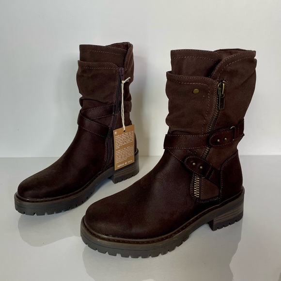 Combat Moto Boots - Faux Suede - Dark Brown - Lug Sole - Side Zipper - NWT - Picture 10 of 13